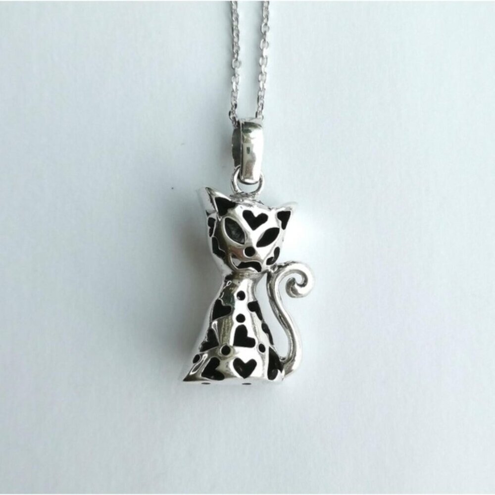 Sterling Silver Reversible Cat Pendant Necklace - Picture 4 of 8